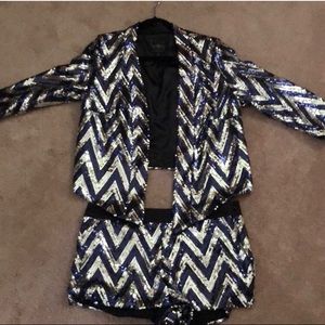 Jessica Simpson navy and silver sequin set